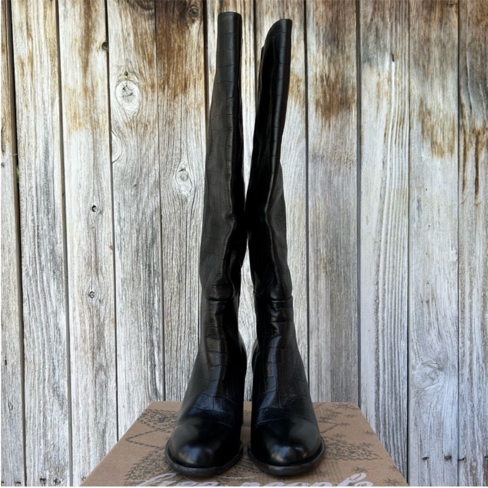 New Free People Grayson Tall Boot Leather Croc Print Black 37.5 - Picture 8 of 16